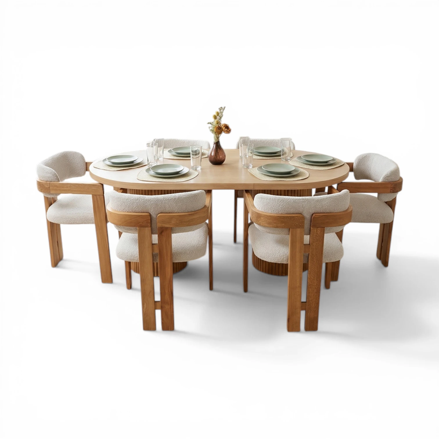 Line Masa & T Sandalye Takımı | 6 Kişilik Modern Yuvarlak Yemek Seti